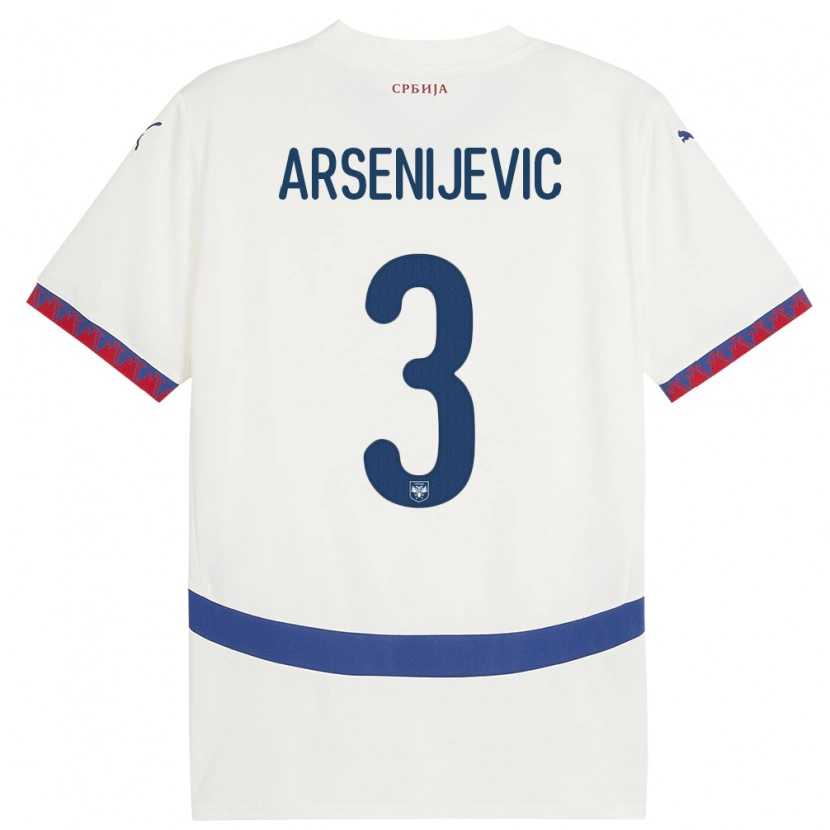 Danxen Kvinder Serbien Andrej Arsenijevic #3 Hvid Udebane Spillertrøjer 24-26 Trøje T-Shirt