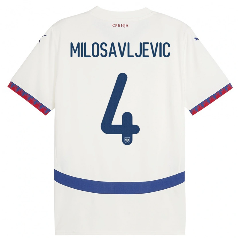 Danxen Kvinder Serbien Veljko Milosavljevic #4 Hvid Udebane Spillertrøjer 24-26 Trøje T-Shirt