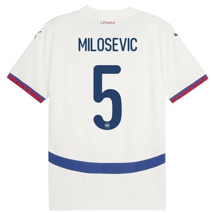 Danxen Kvinder Serbien Jovan Milosevic #5 Hvid Udebane Spillertrøjer 24-26 Trøje T-Shirt