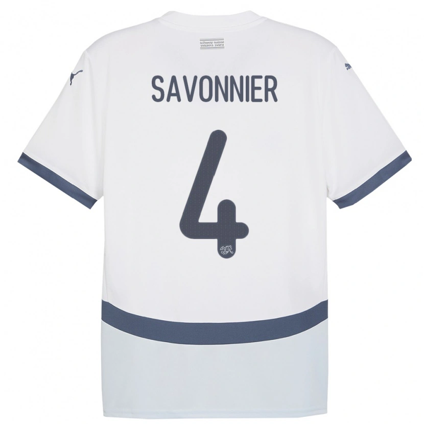 Danxen Kvinder Schweiz Nelson Savonnier #4 Hvid Udebane Spillertrøjer 24-26 Trøje T-Shirt