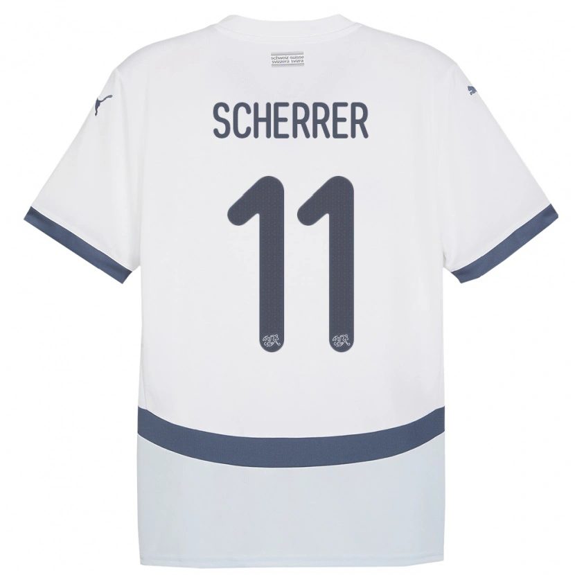 Danxen Kvinder Schweiz Nevio Scherrer #11 Hvid Udebane Spillertrøjer 24-26 Trøje T-Shirt