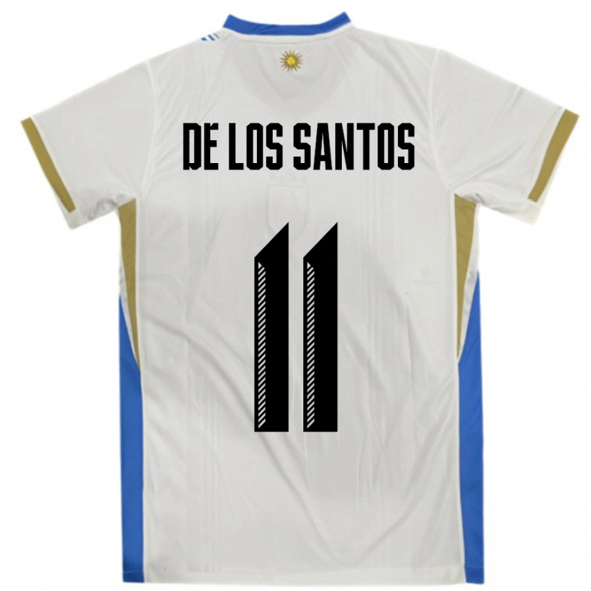 Danxen Kvinder Uruguay Juan Cruz De Los Santos #11 Hvid Blå Udebane Spillertrøjer 24-26 Trøje T-Shirt