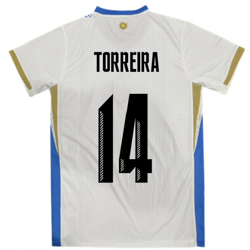 Danxen Kvinder Uruguay Lucas Torreira #14 Hvid Blå Udebane Spillertrøjer 24-26 Trøje T-Shirt