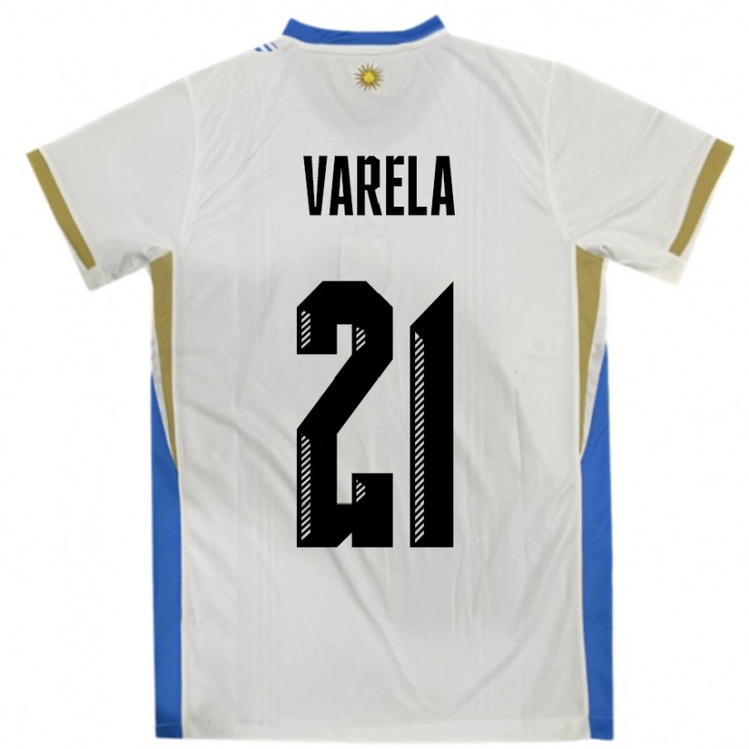 Danxen Kvinder Uruguay Gullermo Varela #21 Hvid Blå Udebane Spillertrøjer 24-26 Trøje T-Shirt