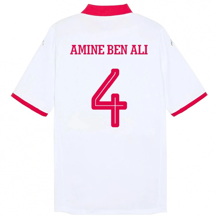 Danxen Kvinder Tunesien Mohamed Amine Ben Ali #4 Hvid Udebane Spillertrøjer 24-26 Trøje T-Shirt