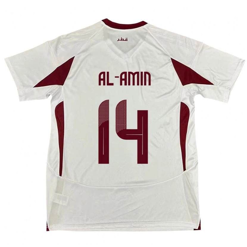 Danxen Kvinder Qatar Homam Al-Amin #14 Hvid Udebane Spillertrøjer 24-26 Trøje T-Shirt