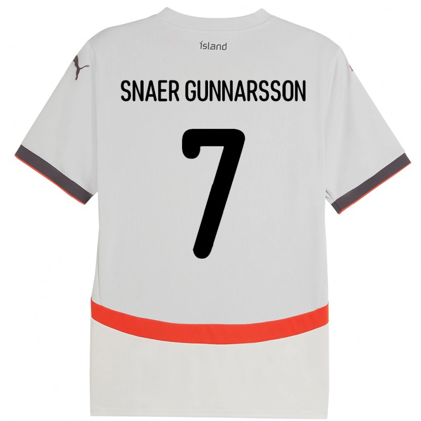 Danxen Kvinder Island Gabríel Snaer Gunnarsson #7 Hvid Udebane Spillertrøjer 24-26 Trøje T-Shirt