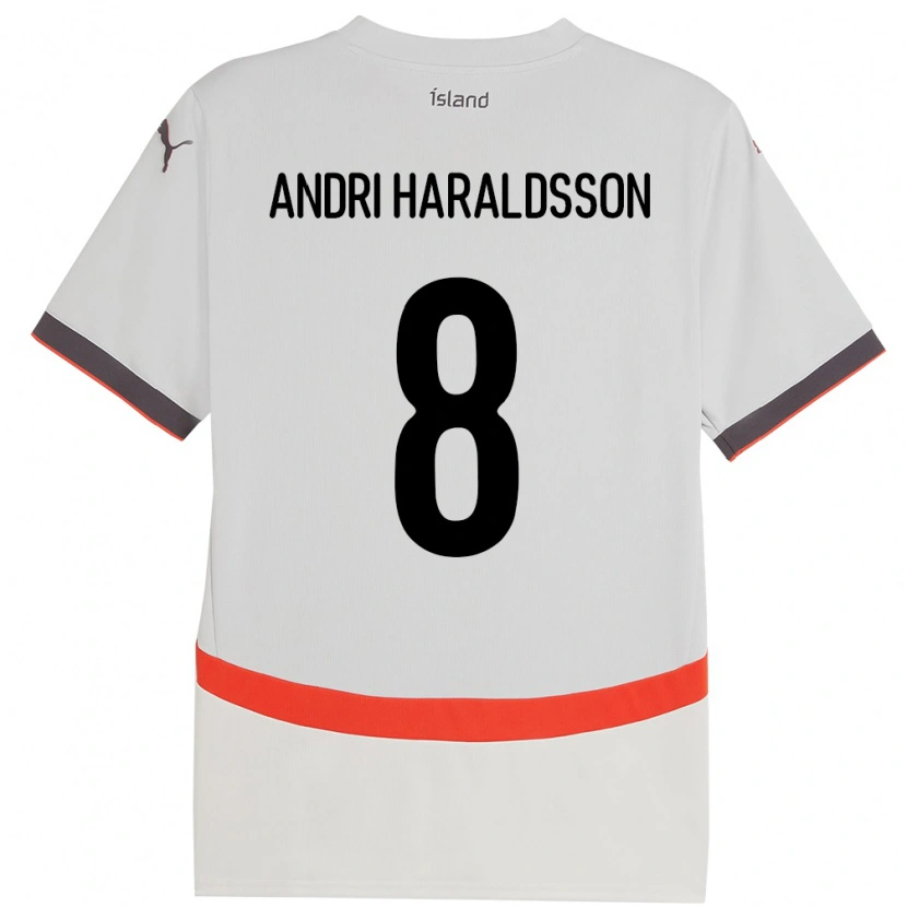 Danxen Kvinder Island Haukur Andri Haraldsson #8 Hvid Udebane Spillertrøjer 24-26 Trøje T-Shirt