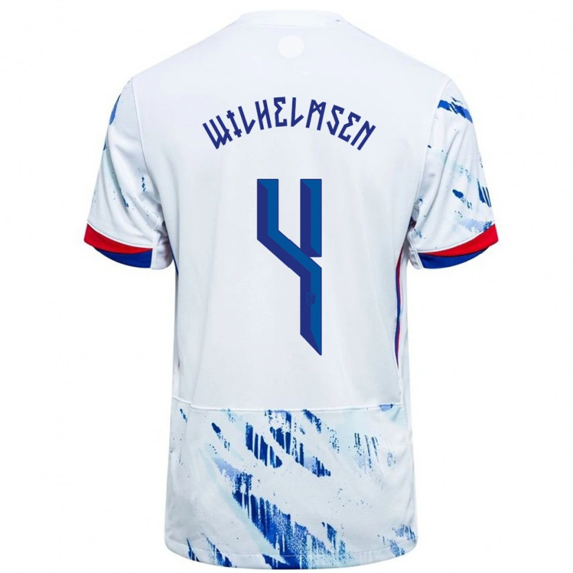 Danxen Kvinder Norge Andreas Wilhelmsen #4 Hvid Blå Udebane Spillertrøjer 24-26 Trøje T-Shirt