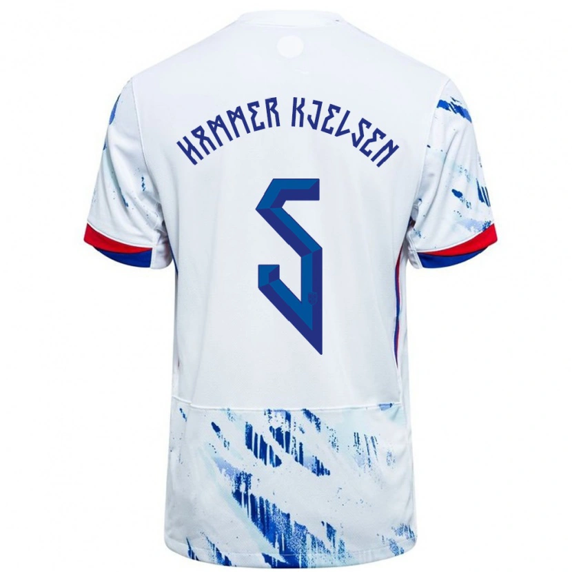 Danxen Kvinder Norge Aleksander Hammer Kjelsen #5 Hvid Blå Udebane Spillertrøjer 24-26 Trøje T-Shirt