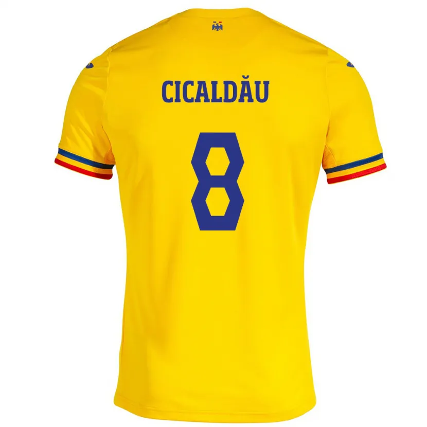 Danxen Børn Rumænien Alexandru Cicâldău #8 Gul Hjemmebane Spillertrøjer 24-26 Trøje T-Shirt