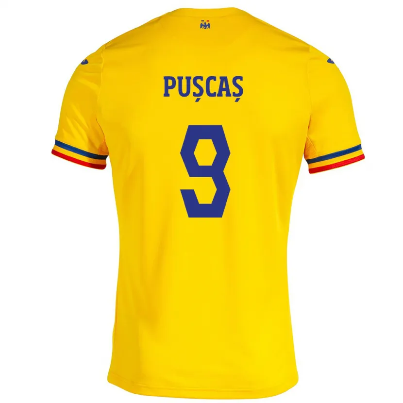 Danxen Børn Rumænien George Pușcaș #9 Gul Hjemmebane Spillertrøjer 24-26 Trøje T-Shirt