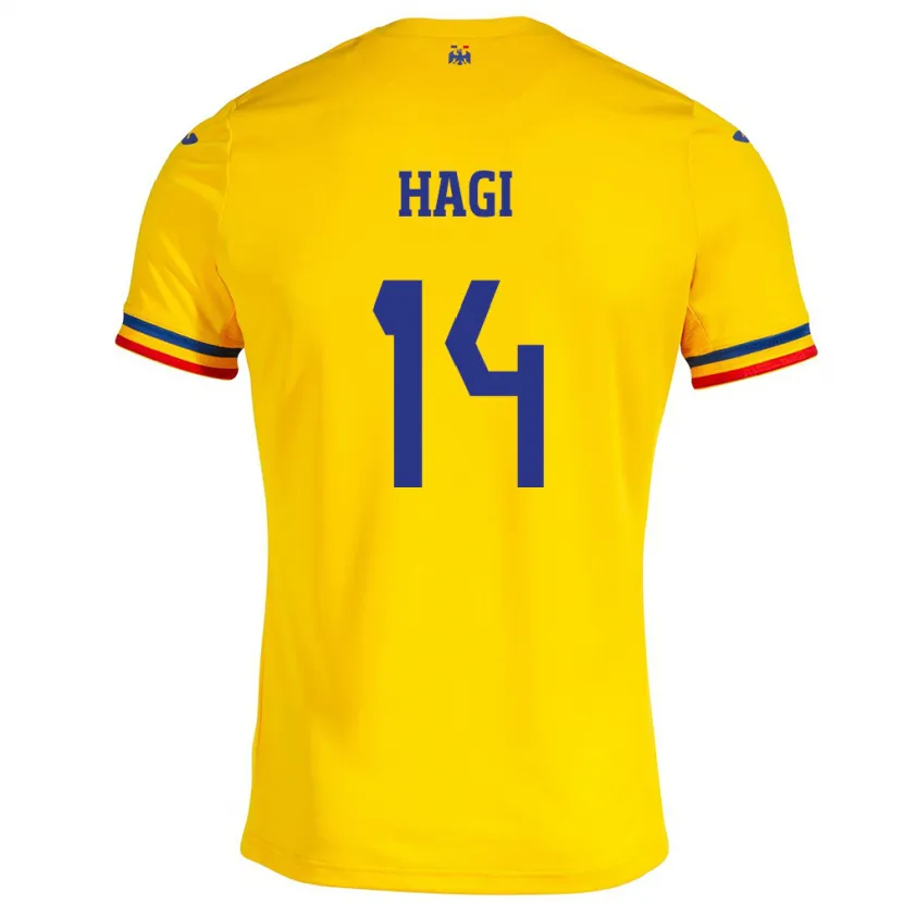 Danxen Børn Rumænien Ianis Hagi #14 Gul Hjemmebane Spillertrøjer 24-26 Trøje T-Shirt