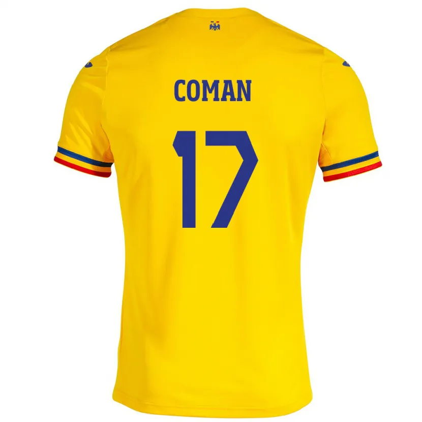 Danxen Børn Rumænien Florinel Coman #17 Gul Hjemmebane Spillertrøjer 24-26 Trøje T-Shirt