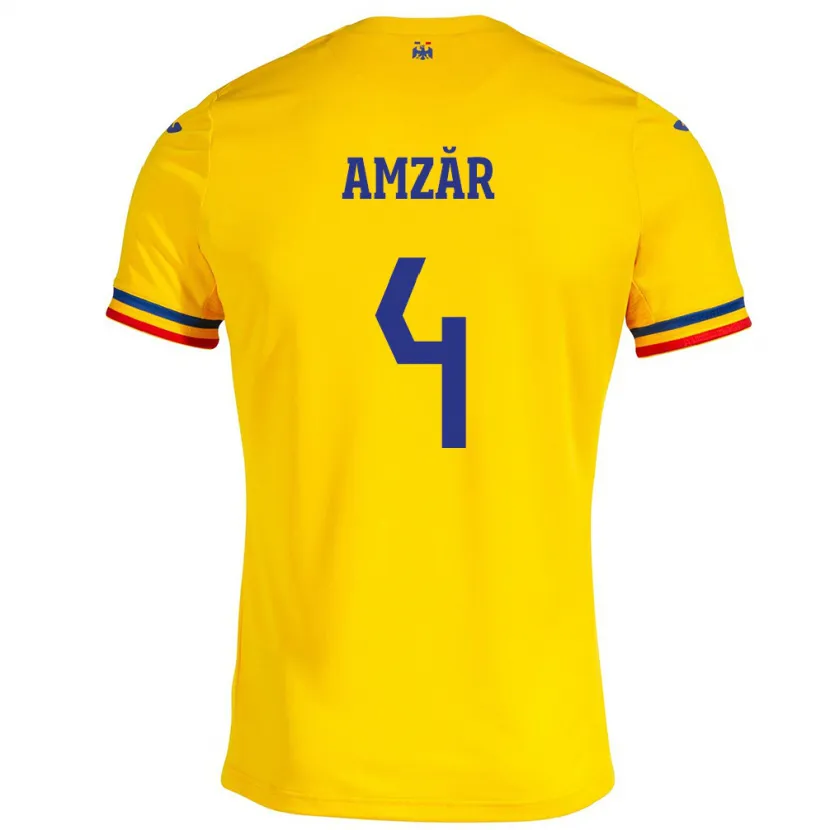 Danxen Børn Rumænien Costin Amzăr #4 Gul Hjemmebane Spillertrøjer 24-26 Trøje T-Shirt