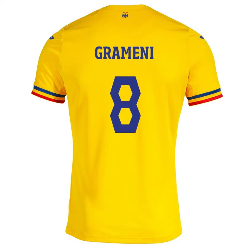 Danxen Børn Rumænien Constantin Grameni #8 Gul Hjemmebane Spillertrøjer 24-26 Trøje T-Shirt