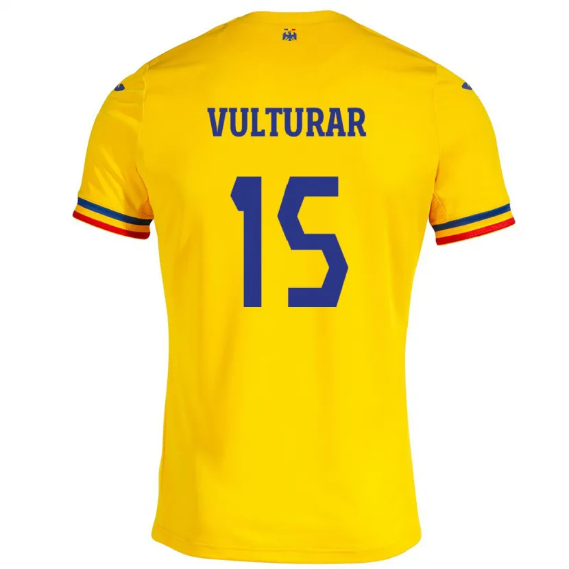 Danxen Børn Rumænien Cătălin Vulturar #15 Gul Hjemmebane Spillertrøjer 24-26 Trøje T-Shirt