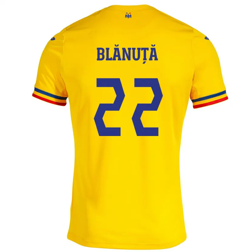 Danxen Børn Rumænien Vladislav Blănuță #22 Gul Hjemmebane Spillertrøjer 24-26 Trøje T-Shirt