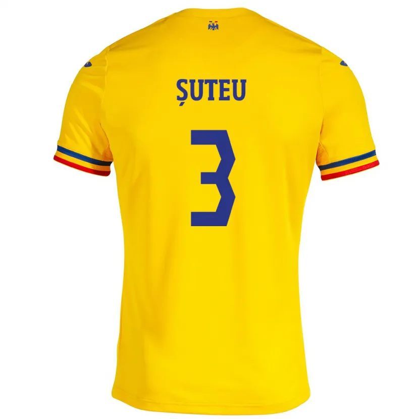 Danxen Børn Rumænien Alexandru Șuteu #3 Gul Hjemmebane Spillertrøjer 24-26 Trøje T-Shirt