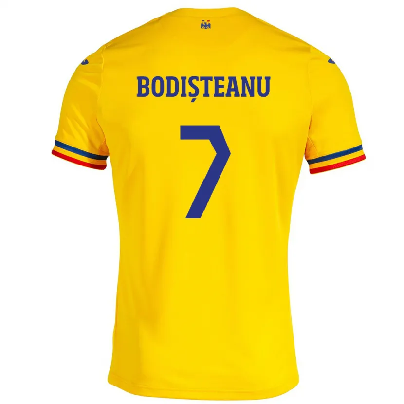 Danxen Børn Rumænien Ștefan Bodișteanu #7 Gul Hjemmebane Spillertrøjer 24-26 Trøje T-Shirt