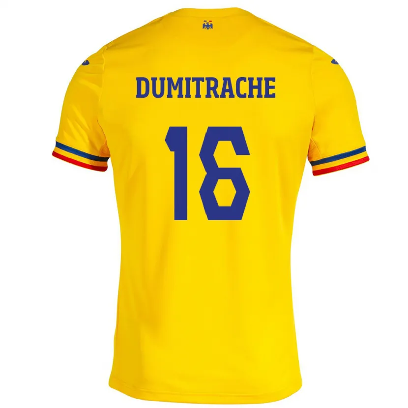 Danxen Børn Rumænien Valentin Dumitrache #16 Gul Hjemmebane Spillertrøjer 24-26 Trøje T-Shirt