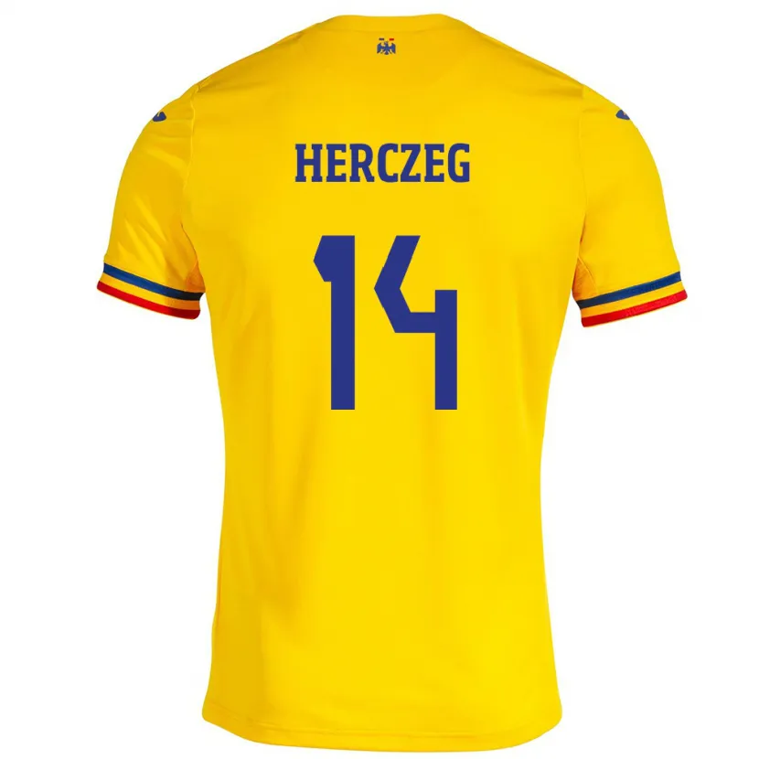 Danxen Børn Rumænien Andrea Herczeg #14 Gul Hjemmebane Spillertrøjer 24-26 Trøje T-Shirt