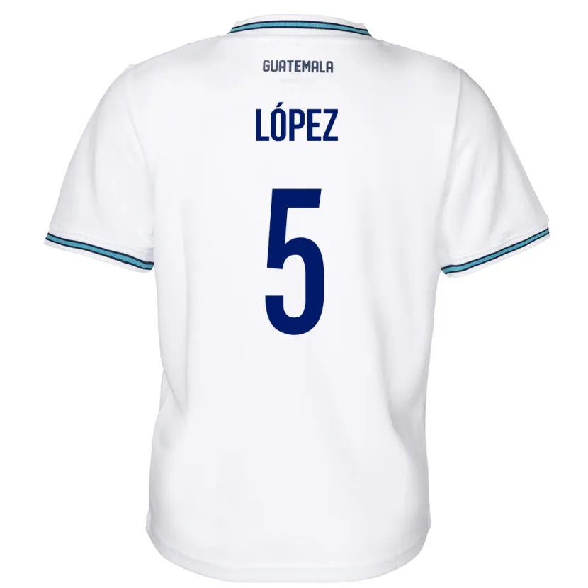 Danxen Børn Guatemala Jeffery López #5 Hvid Hjemmebane Spillertrøjer 24-26 Trøje T-Shirt