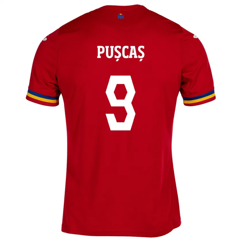 Danxen Børn Rumænien George Pușcaș #9 Rød Udebane Spillertrøjer 24-26 Trøje T-Shirt