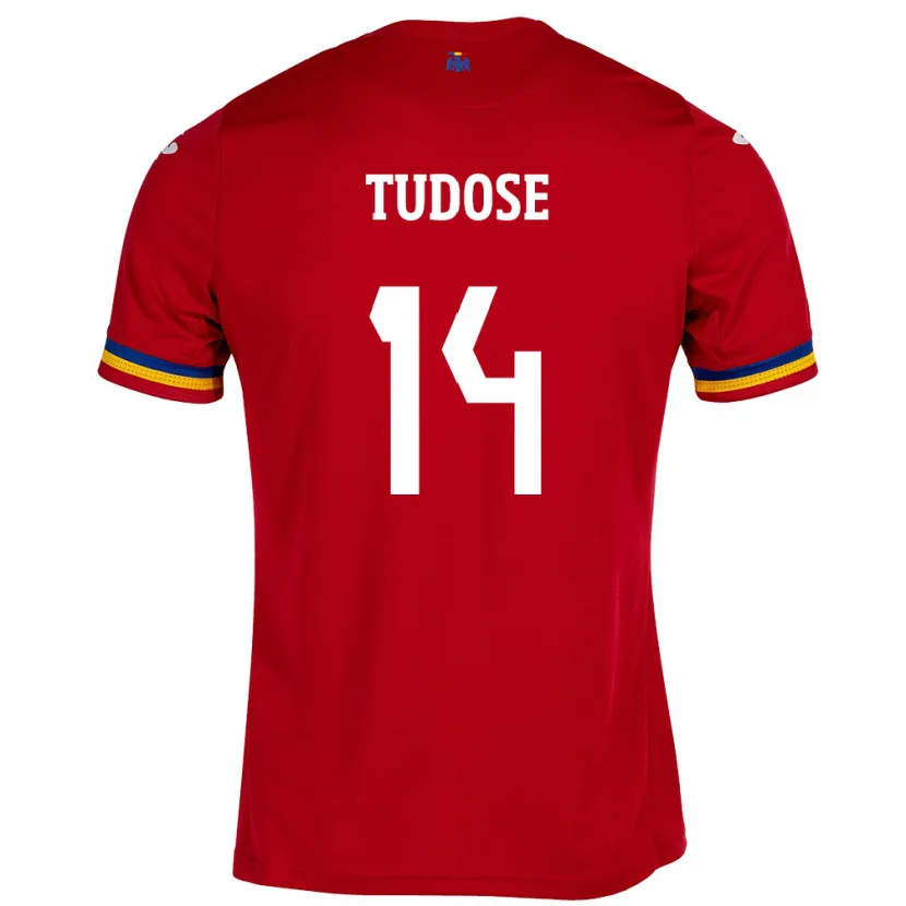 Danxen Børn Rumænien Mario Tudose #14 Rød Udebane Spillertrøjer 24-26 Trøje T-Shirt