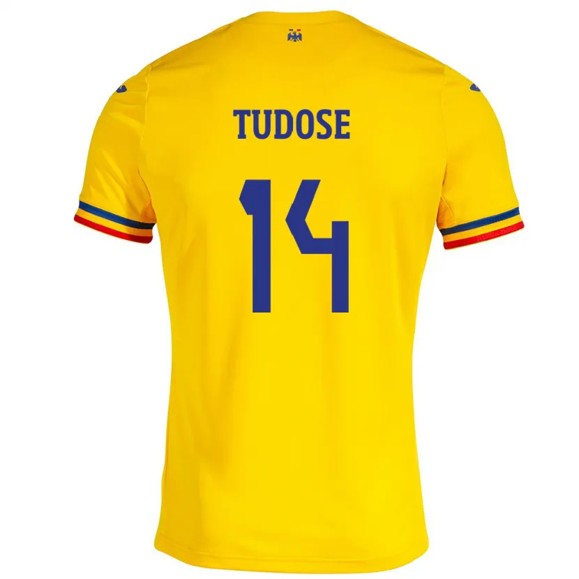 Danxen Mænd Rumænien Mario Tudose #14 Gul Hjemmebane Spillertrøjer 24-26 Trøje T-Shirt