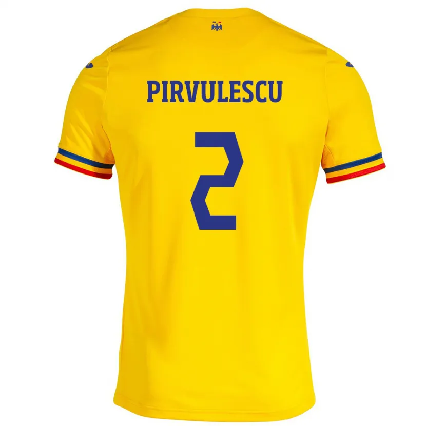 Danxen Mænd Rumænien Sergiu Pîrvulescu #2 Gul Hjemmebane Spillertrøjer 24-26 Trøje T-Shirt