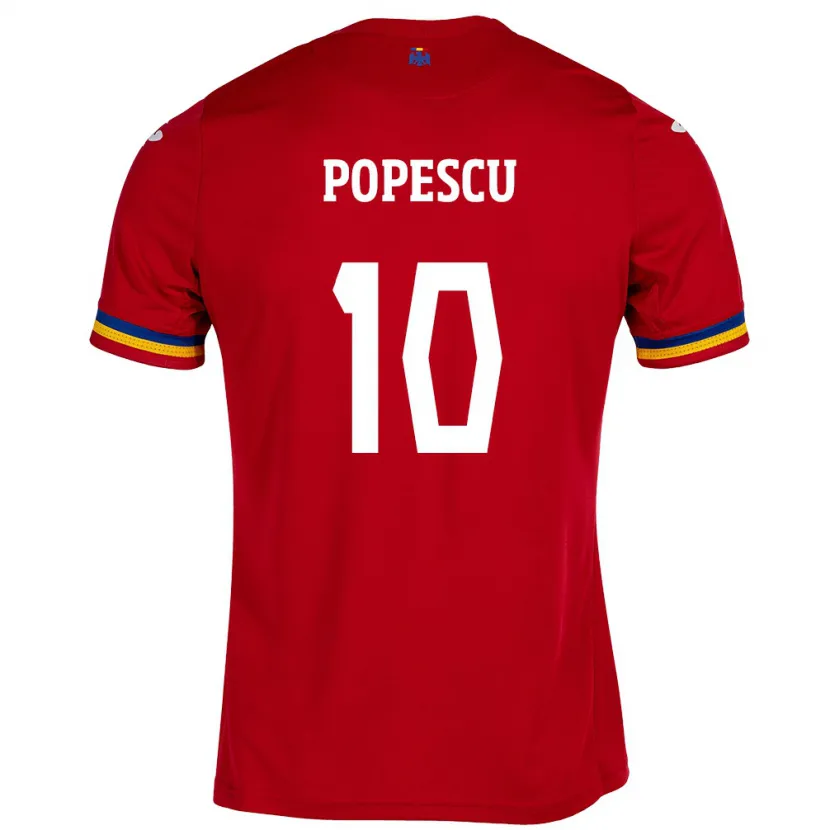 Danxen Mænd Rumænien Octavian Popescu #10 Rød Udebane Spillertrøjer 24-26 Trøje T-Shirt