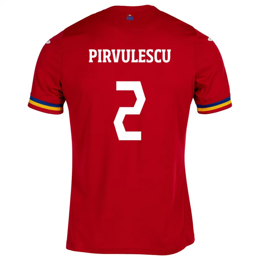 Danxen Kvinder Rumænien Sergiu Pîrvulescu #2 Rød Udebane Spillertrøjer 24-26 Trøje T-Shirt