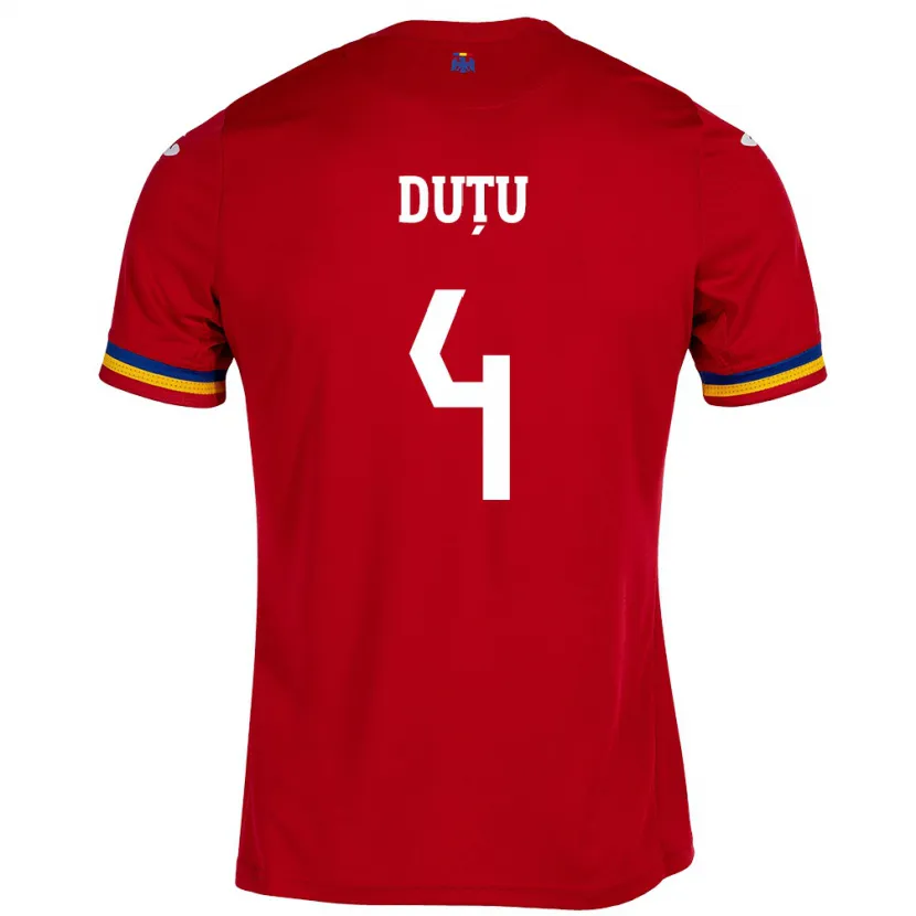 Danxen Kvinder Rumænien Ștefan Duțu #4 Rød Udebane Spillertrøjer 24-26 Trøje T-Shirt