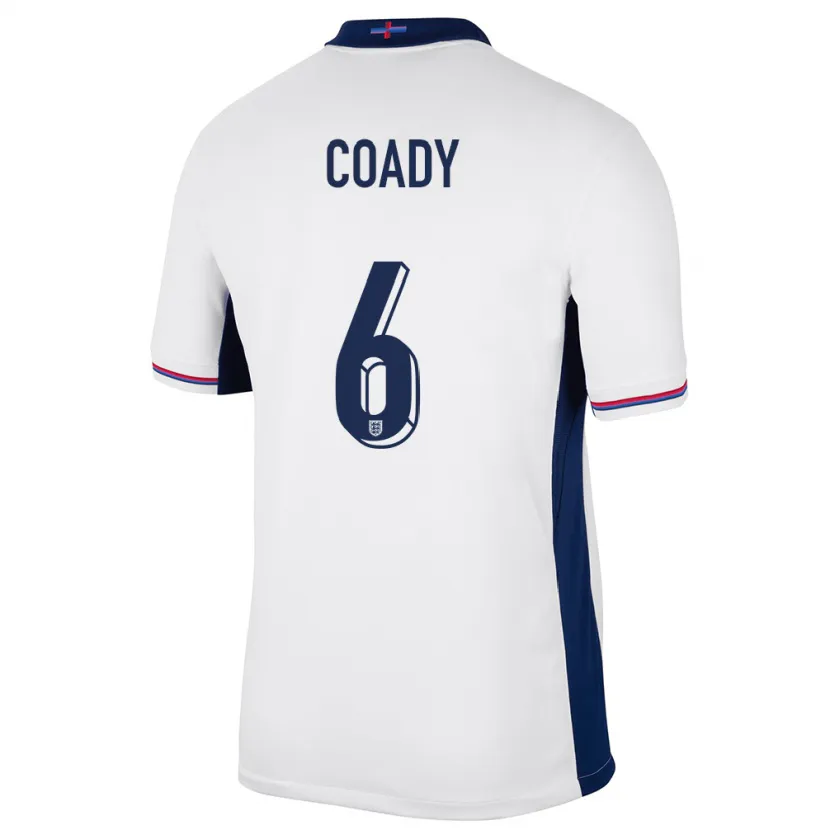 Danxen Børn England Conor Coady #6 Hvid Hjemmebane Spillertrøjer 24-26 Trøje T-Shirt