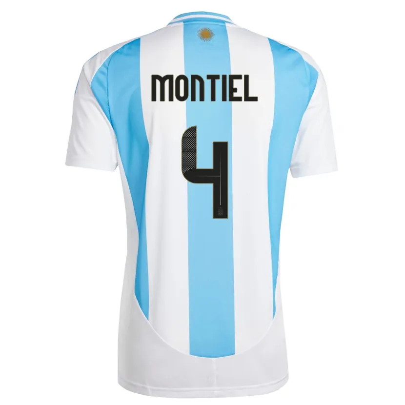 Danxen Børn Argentina Gonzalo Montiel #4 Hvid Blå Hjemmebane Spillertrøjer 24-26 Trøje T-Shirt