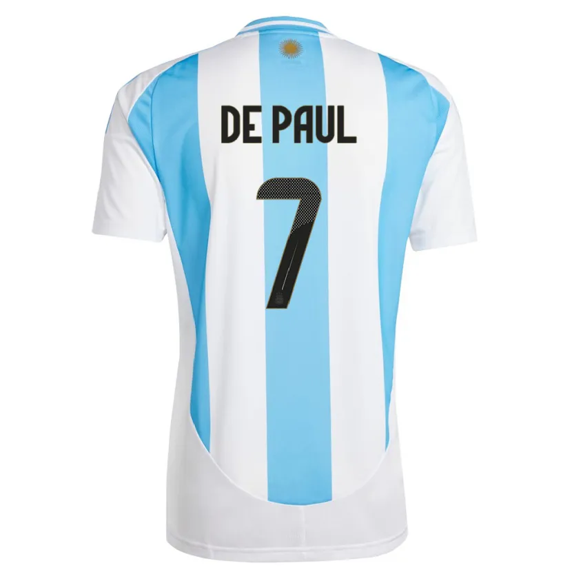 Danxen Børn Argentina Rodrigo De Paul #7 Hvid Blå Hjemmebane Spillertrøjer 24-26 Trøje T-Shirt