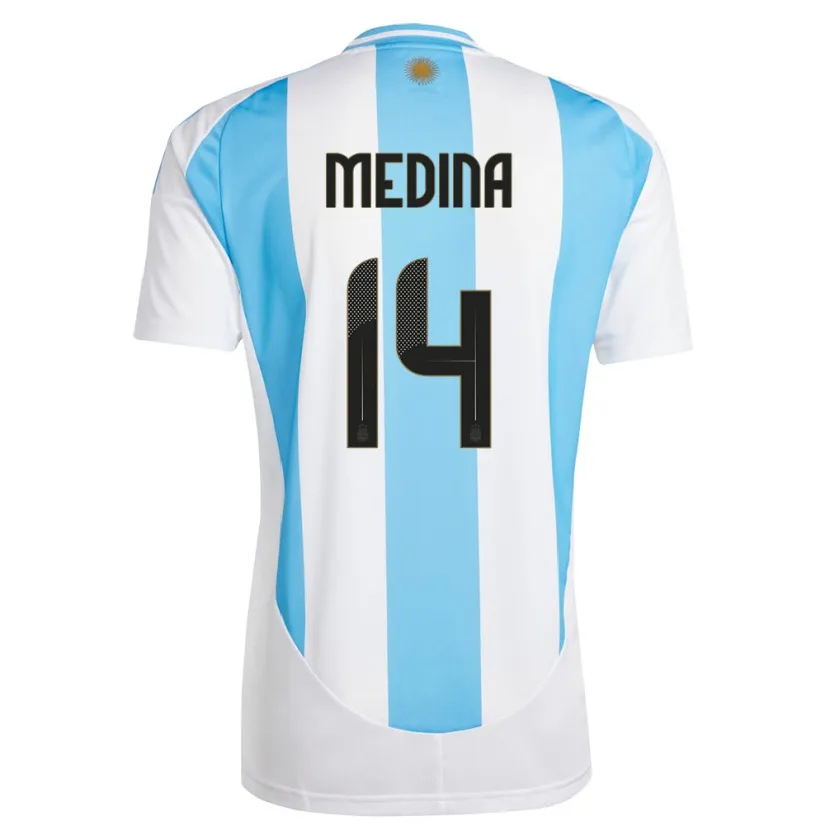 Danxen Børn Argentina Facundo Medina #14 Hvid Blå Hjemmebane Spillertrøjer 24-26 Trøje T-Shirt