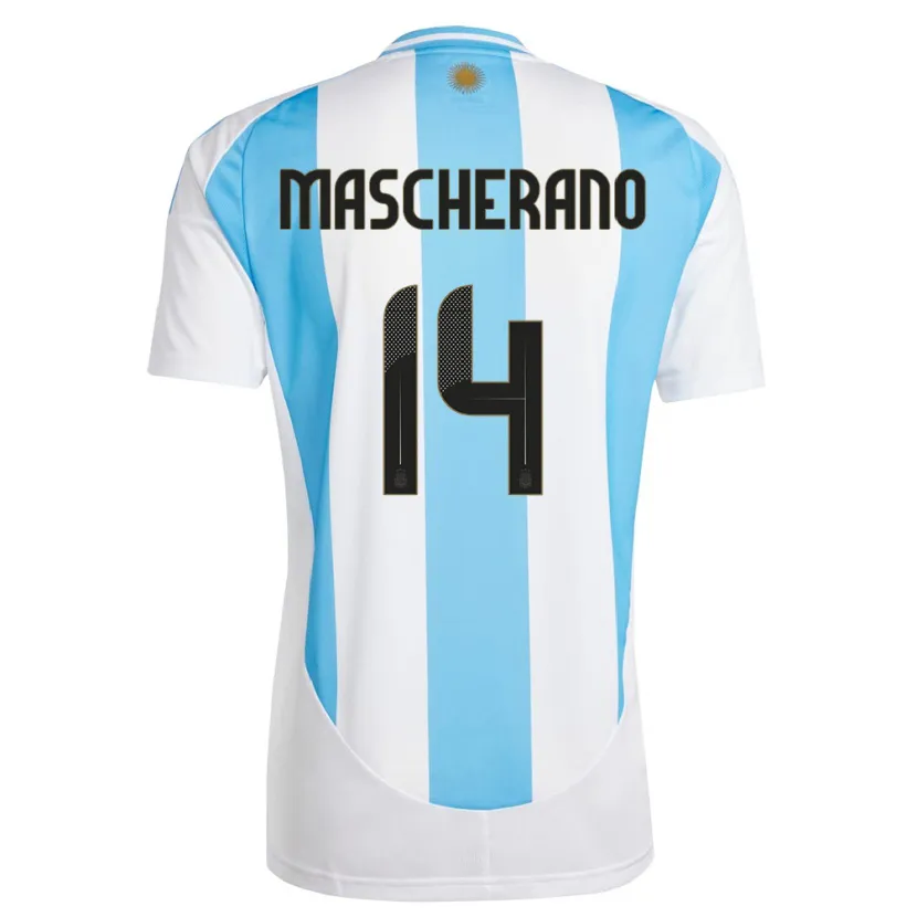 Danxen Børn Argentina Javier Mascherano #14 Hvid Blå Hjemmebane Spillertrøjer 24-26 Trøje T-Shirt