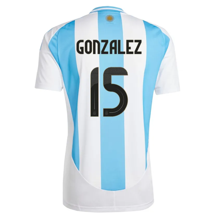 Danxen Børn Argentina Nicolas Gonzalez #15 Hvid Blå Hjemmebane Spillertrøjer 24-26 Trøje T-Shirt