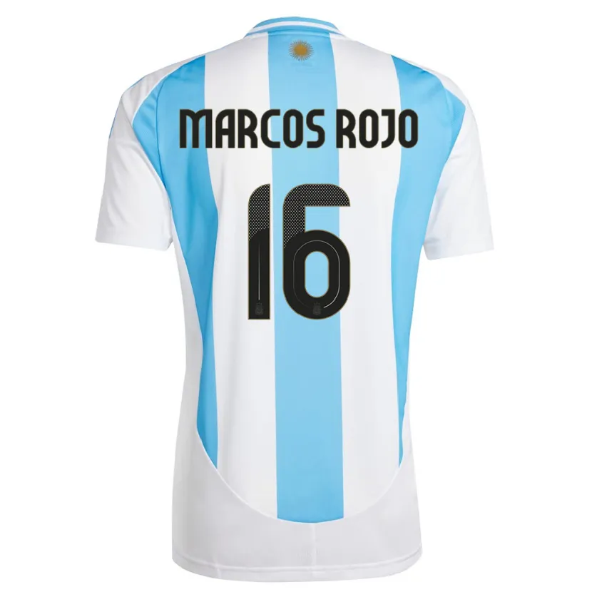 Danxen Børn Argentina Marcos Rojo #16 Hvid Blå Hjemmebane Spillertrøjer 24-26 Trøje T-Shirt