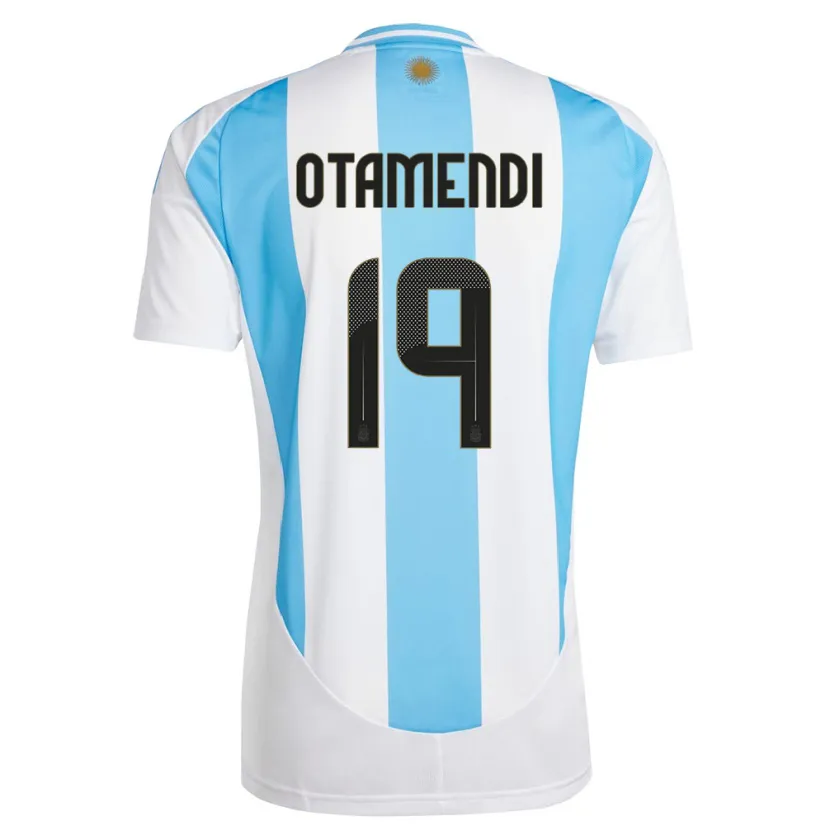 Danxen Børn Argentina Nicolas Otamendi #19 Hvid Blå Hjemmebane Spillertrøjer 24-26 Trøje T-Shirt