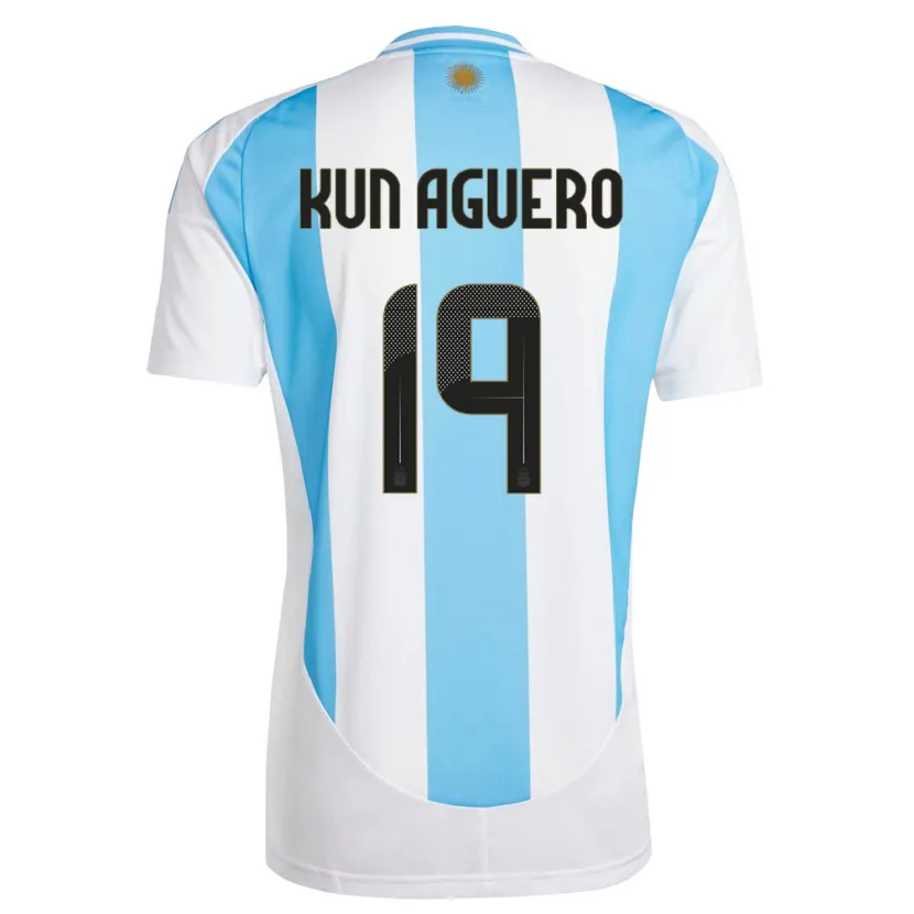 Danxen Børn Argentina Sergio Aguero #19 Hvid Blå Hjemmebane Spillertrøjer 24-26 Trøje T-Shirt