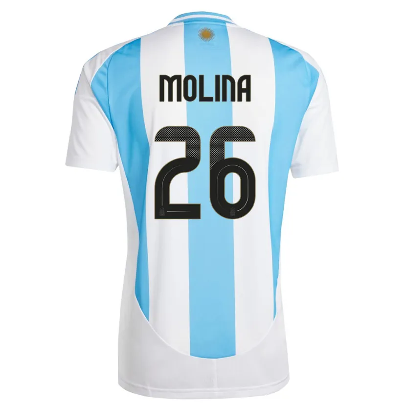 Danxen Børn Argentina Nahuel Molina #26 Hvid Blå Hjemmebane Spillertrøjer 24-26 Trøje T-Shirt