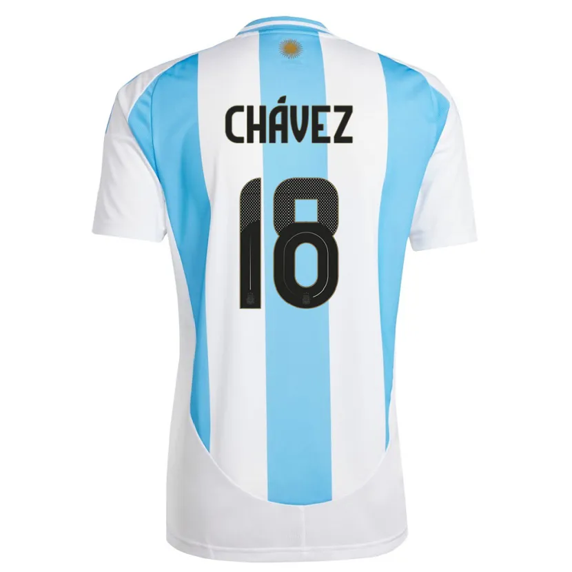 Danxen Børn Argentina Gabriela Chavez #18 Hvid Blå Hjemmebane Spillertrøjer 24-26 Trøje T-Shirt