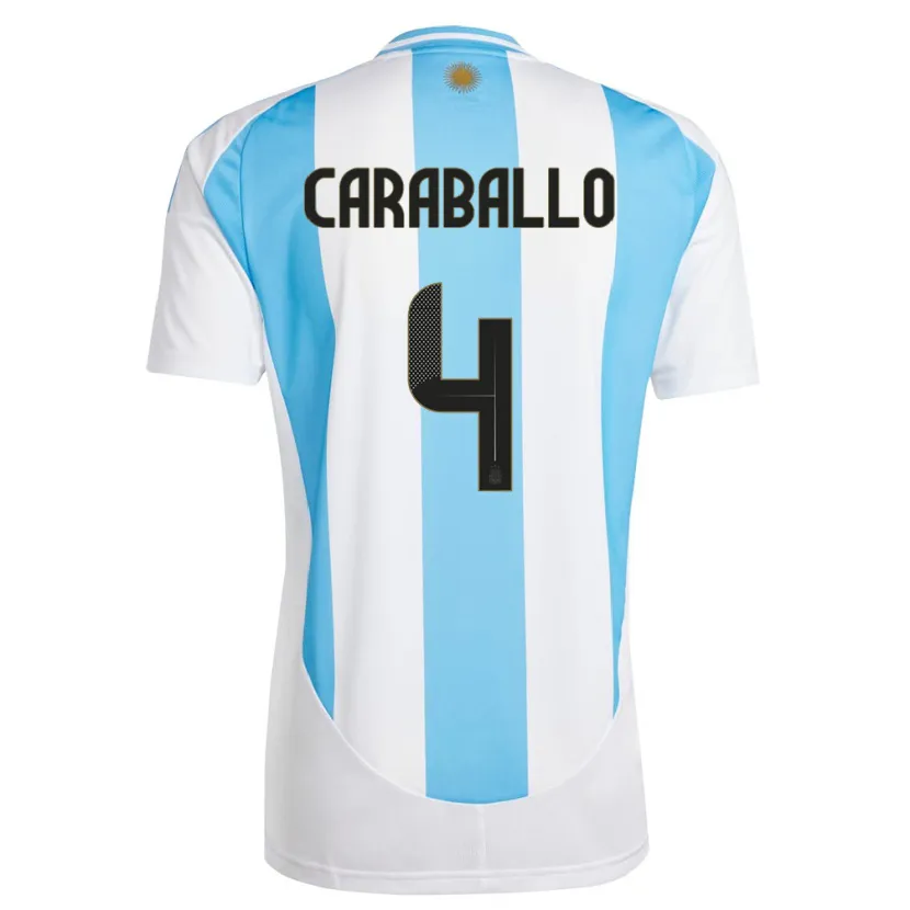 Danxen Børn Argentina Brian Caraballo #4 Hvid Blå Hjemmebane Spillertrøjer 24-26 Trøje T-Shirt