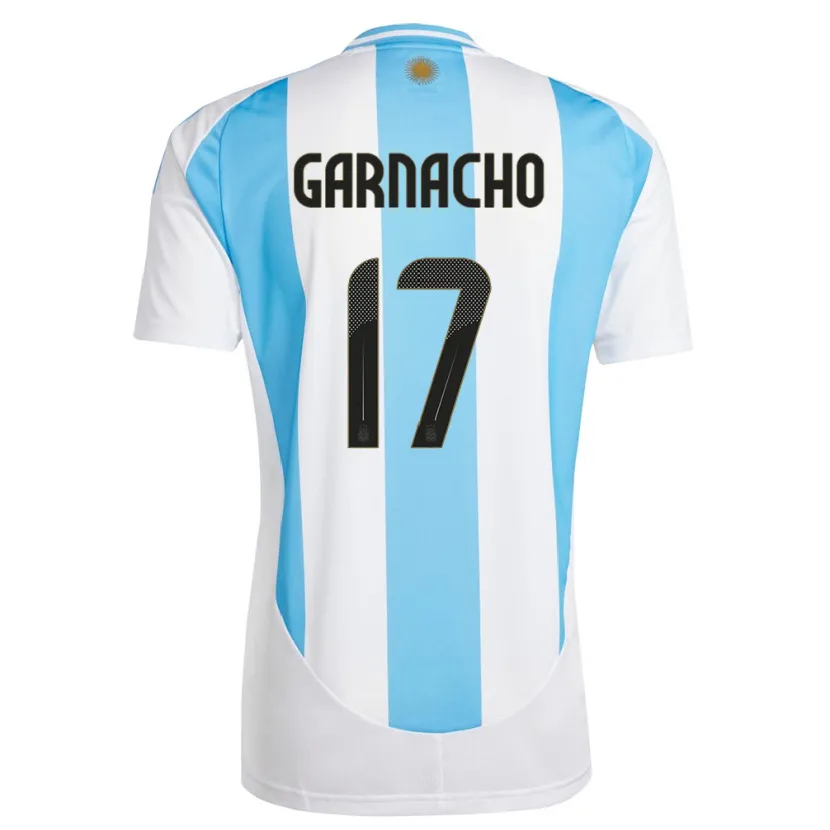 Danxen Børn Argentina Alejandro Garnacho #17 Hvid Blå Hjemmebane Spillertrøjer 24-26 Trøje T-Shirt