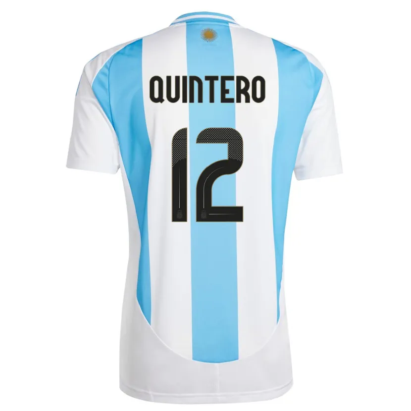 Danxen Børn Argentina Valentino Quintero #12 Hvid Blå Hjemmebane Spillertrøjer 24-26 Trøje T-Shirt