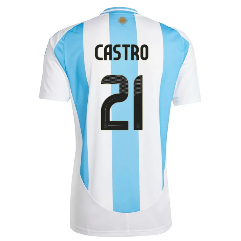 Danxen Børn Argentina Santiago Castro #21 Hvid Blå Hjemmebane Spillertrøjer 24-26 Trøje T-Shirt