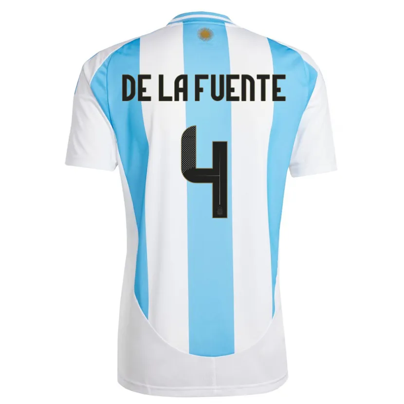 Danxen Børn Argentina Hernan De La Fuente #4 Hvid Blå Hjemmebane Spillertrøjer 24-26 Trøje T-Shirt